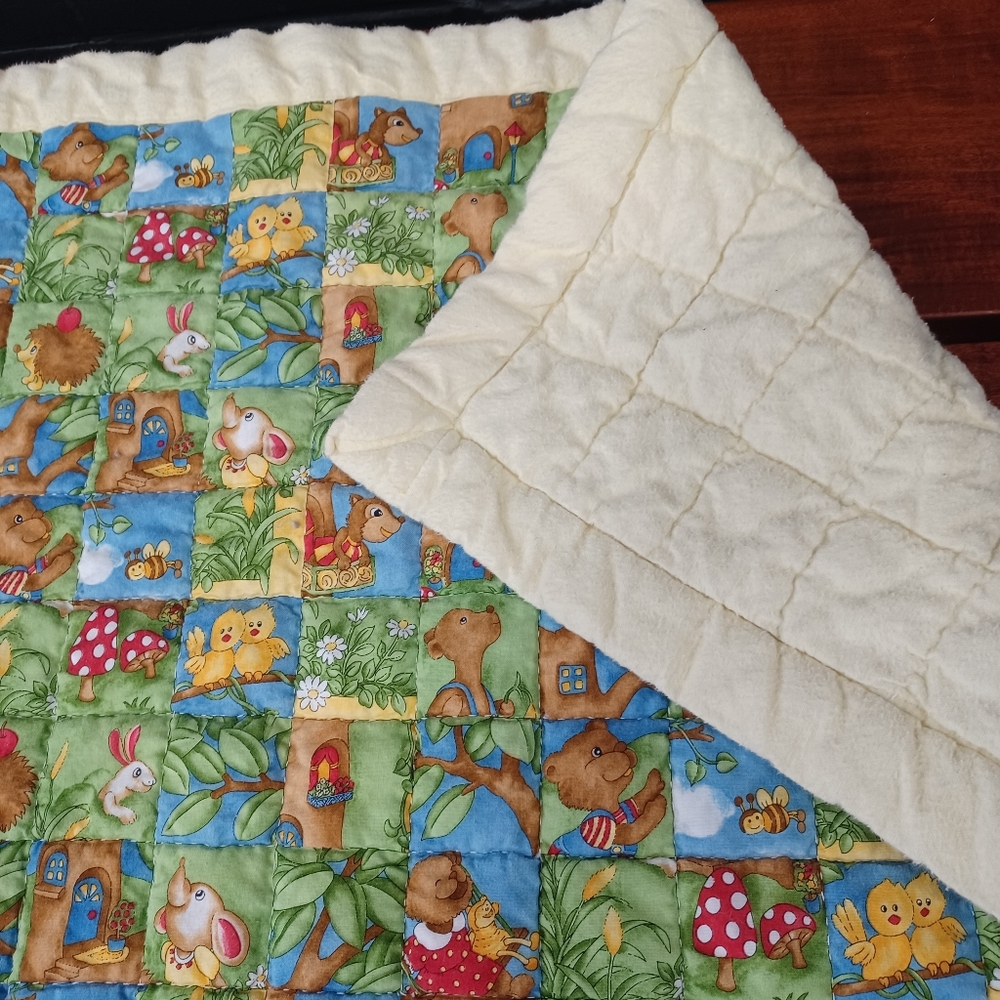 Handmade Reversible Quilted Crib Blanket Bedding PlayMat Animal Woodland Pattern